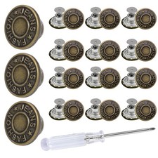12 Sets Jeans Buttons Replacement, 20mm Adjustable No Sew Removable Metal Pants