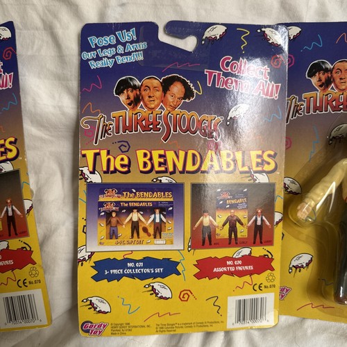 Vintage 1996 Three Stooges Bendables Action figures on card set of 3 Lot - Picture 7 of 8