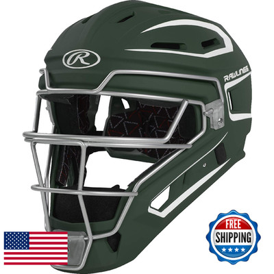 Rawlings VELO 2.0 Catcher's Helmet Baseball Junior Dark Green White 6_1_2-7