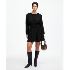 Madewell Bubble-Sleeve Smocked Mini Dress Black M