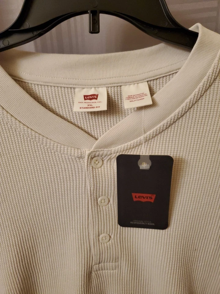 Levi's Men's Long-Sleeve Thermal Ivory Henley Shirt US 2X-Large Comfy NWT - Image 3 of 4