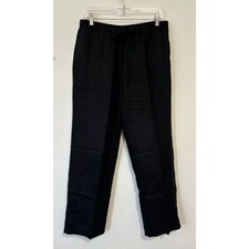 Jones New York 100 Linen Pants Womens 8 Drawstring Waist Lightweight Black d 