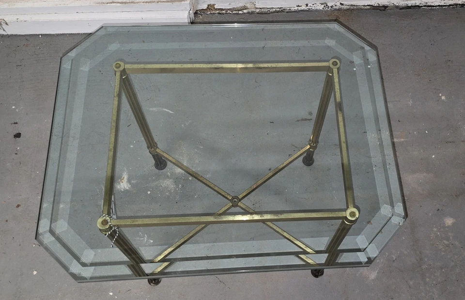 1970 Glass Top Brass Legs Base End Table - Image 2 of 3
