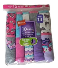 Hanes Ultimates Tagless Bikinis Girls Size 14 Super Soft Cotton 10 Pack NEW