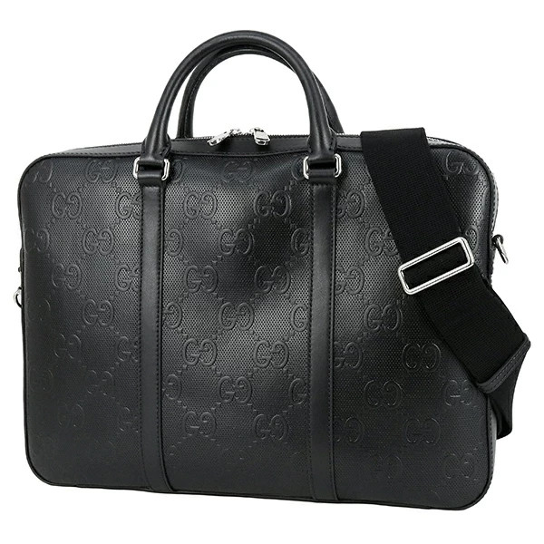 GUCCI Valigetta GG goffrata 2WAY borsa business pelle 658573 nero SHW uomo