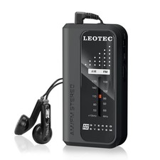 LEOTEC Small Pocket AM FM Radios Portable,Battery Operated with Earphone Black