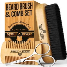Beard Brush Kit, Comb and Set for Men - Natural Boar Bristle Beige