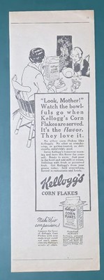 Kellogg's Corn Flakes Cereal Its The Flavor They Love Vintage Print Ad 1925