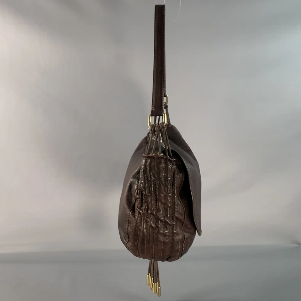 Bolso de hombro de cuero marrón dorado DONNA KARAN Foto 2 de 4