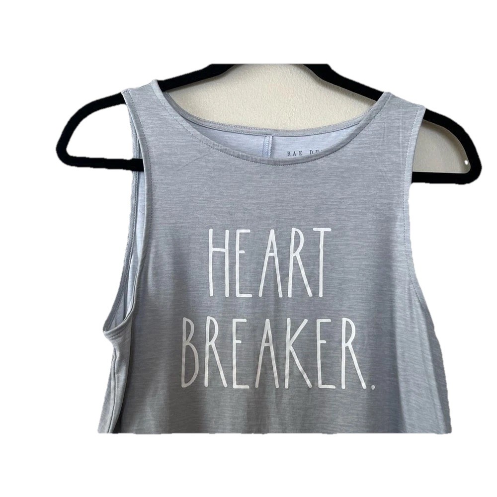 Rae Dunn Tank Top Women S Heartbreaker Athleisure Graphic Gray Wide Strap EUC