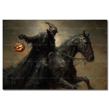 SPOOKY HORSE RIDER ART PRINT Halloween Poster Fantasy Pumpkin Gothic Demon Decor