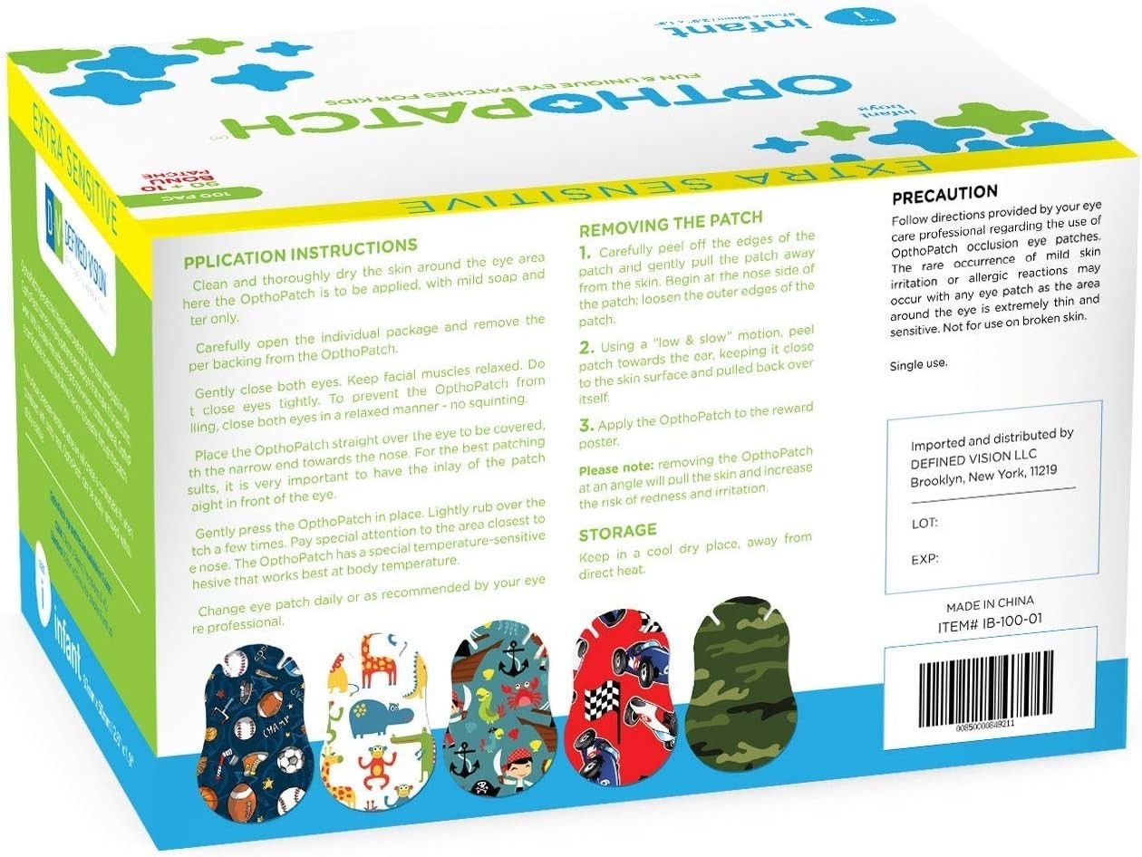 Infant Eye Patches - Boys' Design - 100 Count + Charts