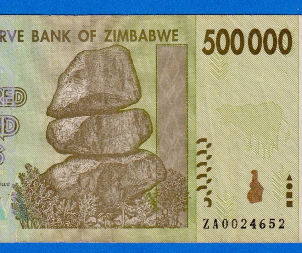 Zimbabwe 500000 500,000 Dollars 2008 P-76  Circ. Replacement Note ZA0024652 RARE - Image 3 of 4