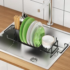 Kitchen Dish Drying Rack w/ Cutlery Holder Drainer Organizer,Over Sink Expandabl