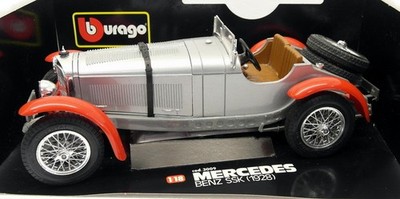 Burago 1/18 Scale Diecast 3009 Mercedes Benz SSK 1928 Silver Red