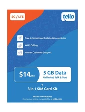 $14/Month Tello Mobile Plan 5GB Data Unlimited Minutes & Texts