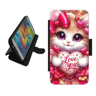 Kätzchen Herz Handy Hülle Brieftasche für iPhone Samsung Flip Cover PU Leder KIT3