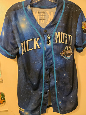 Freeze Rick and Morty Rick Sanchez & Morty Blue Button Front Polyester Jersey S