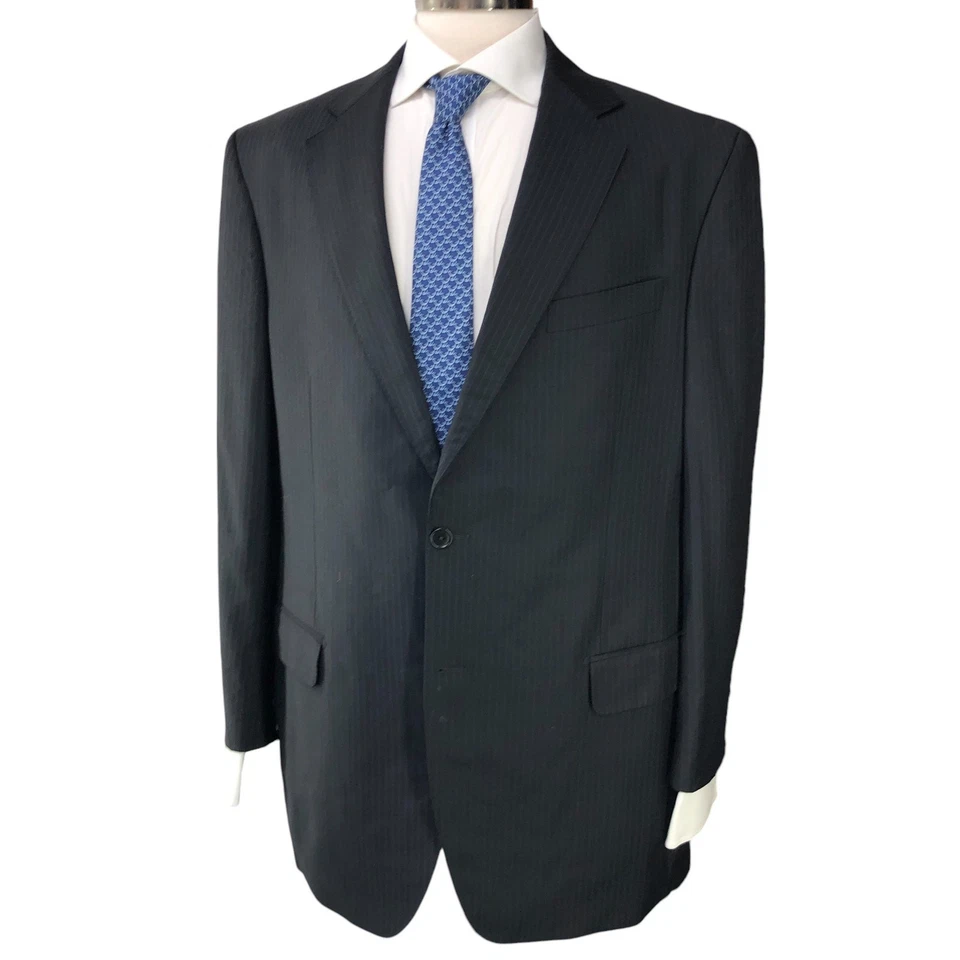 Lubiam LBM 1911 Mens Size 44L Suit Drop 5 Black Pinstripe Reda Wool *TINY FLAW - Image 2 of 4