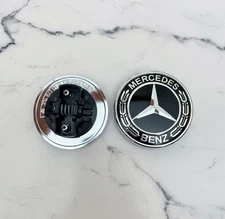 FRONT HOOD MERCEDES BENZ BLACK EMBLEM FLAT LAUREL WREATH BADGE 57MM AMG.