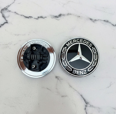 FRONT HOOD MERCEDES BENZ BLACK EMBLEM LAUREL WREATH BADGE 57MM AMG.