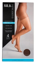 2XL-Silk Impress. Sheer Control Top High Waist Stockings 4 Pair Coffee Bean 5219
