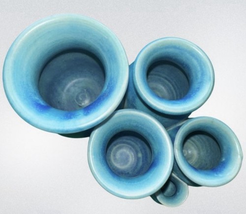 Jarrones Foxlo Pottery Gres 5 Fusionados en Niveles Azul Bud De Colección - Imagen 2 de 7