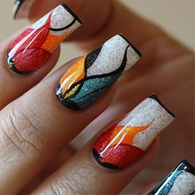 MARKENLOS 24pcs Glossy French Nail Press On Nail Full Cover False Nail on Nail