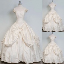 Victorian Satin Wedding Dresses Off the Shoulder Full Length Bridal Ball Gowns
