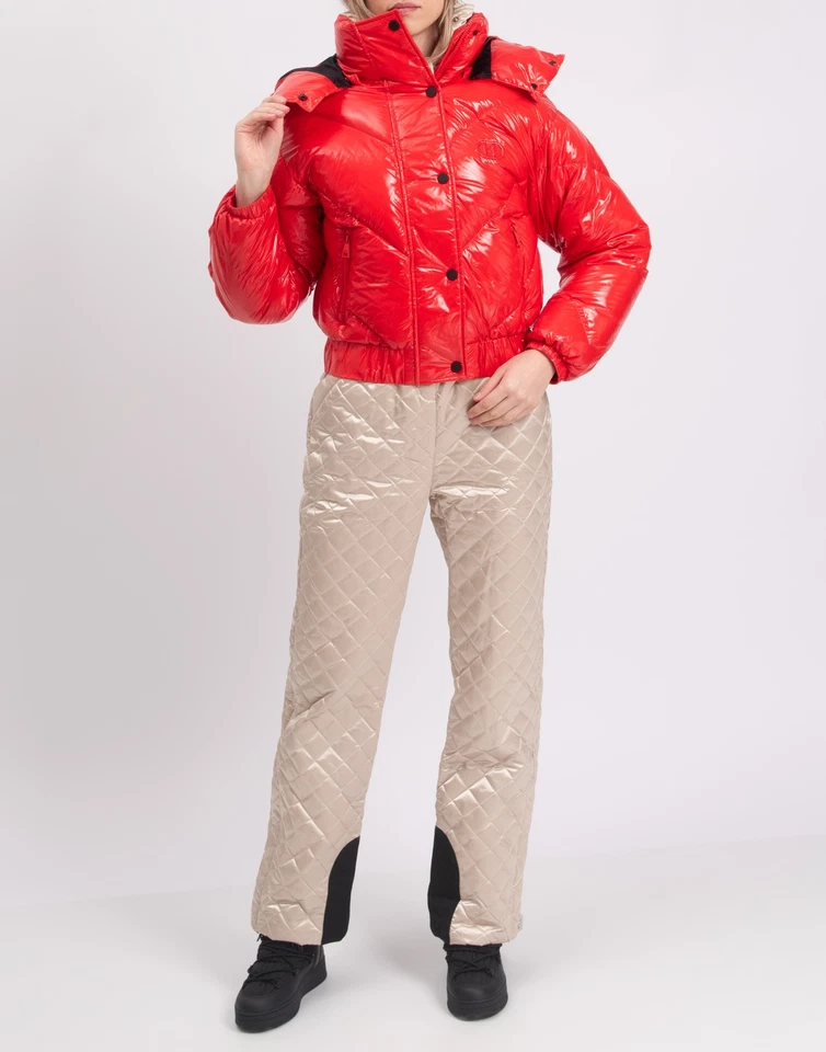 RRP€550 KARL LAGERFELD Puffer Jacket Size XS Red Embroidered Logo Quilted Hooded - Image 2 of 4