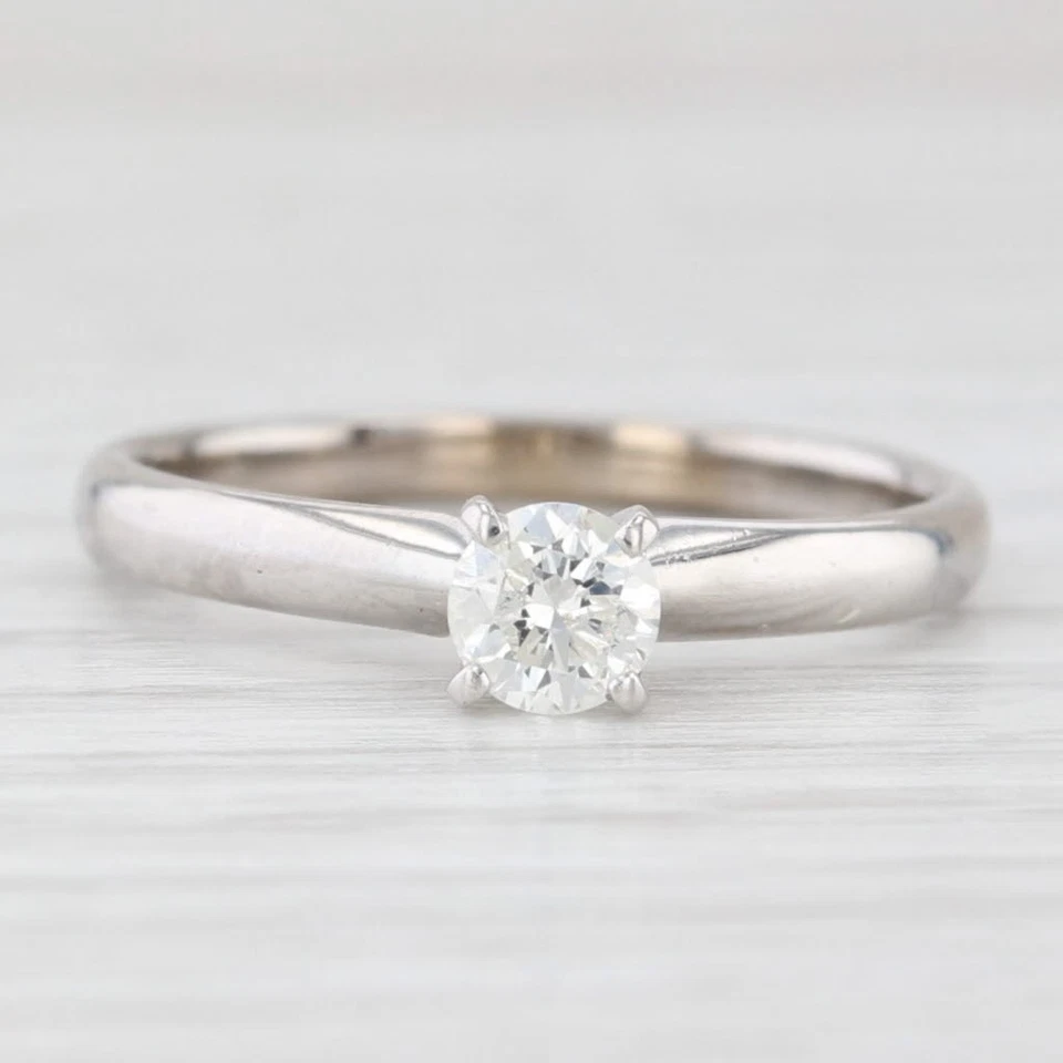 Anel de noivado redondo brilhante solitário diamante ouro branco 14k tamanho 6 0,27 ct - Imagem 2 de 4