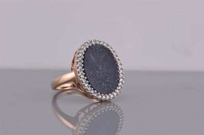 Heng Ngai Rose Sterling Silver Blue Oval Cubic Zirconia Halo Band Ring 925 Sz: 6