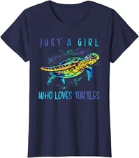 Funny Turtle Watercolor Sea Ocean Art Lovers Girl Ladies' Crewneck T-Shirt