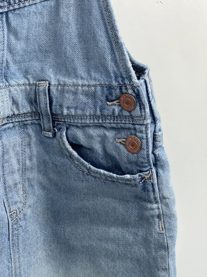 Old Navy Bib Overall Jumper Skirt Dress Girls' Size 8 Blue Denim Raw Hem - Image 2 of 4