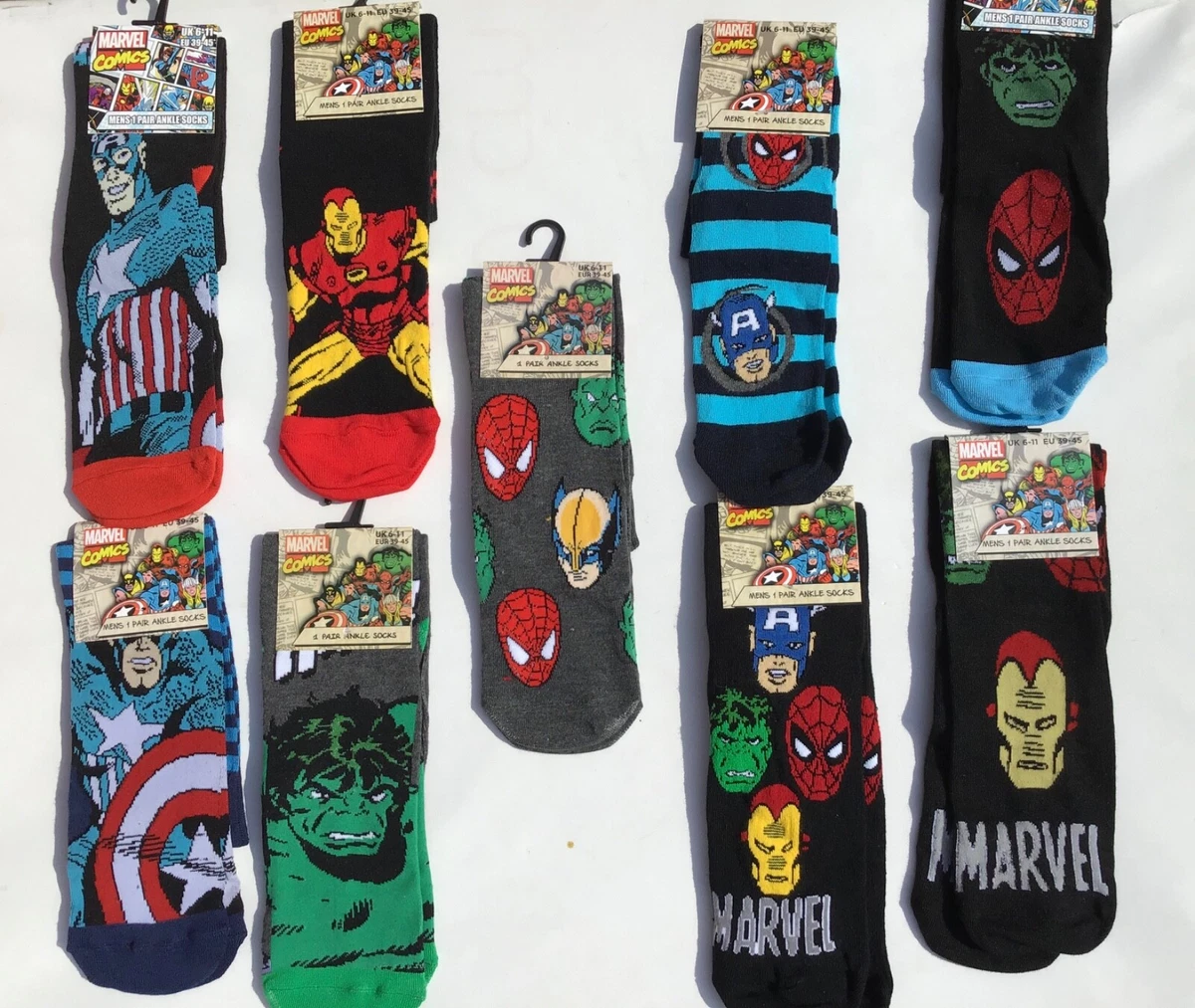 1 pair Mens Marvel socks with Avengers Captain America , Hulk or Spiderman  etc