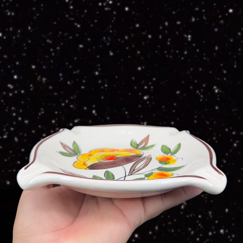 Vintage Brazilian Pottery Colorful Floral Hand Painted Ashtray Dish Brazil 7”W - 第 14/15 張圖片
