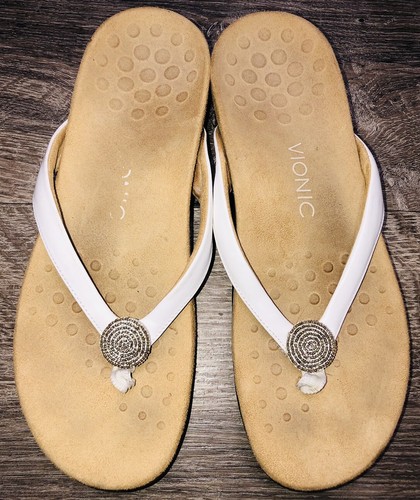 Vionic Felipa Thong Sandals 10 White Beaded Medallion Comfort Flip Flops - Picture 3 of 9