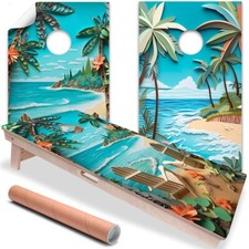Beach Dreams Beach House Cornhole Skins Cornhole Wraps for Boards