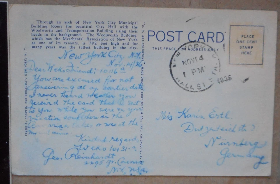 AK view through the arch of municipal building City Hall Woolworth Building NY - Bild 2 von 3