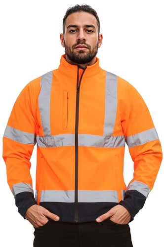 Mens Hi Vis Visibility Soft Shell Waterproof Two Tone Security Work Wear Jacket - Picture 2 of 6