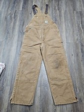 Vtg Carhartt R02 BRN Quilt Lined Zip to Knee Duck Bib Canvas Overalls USA 38x30