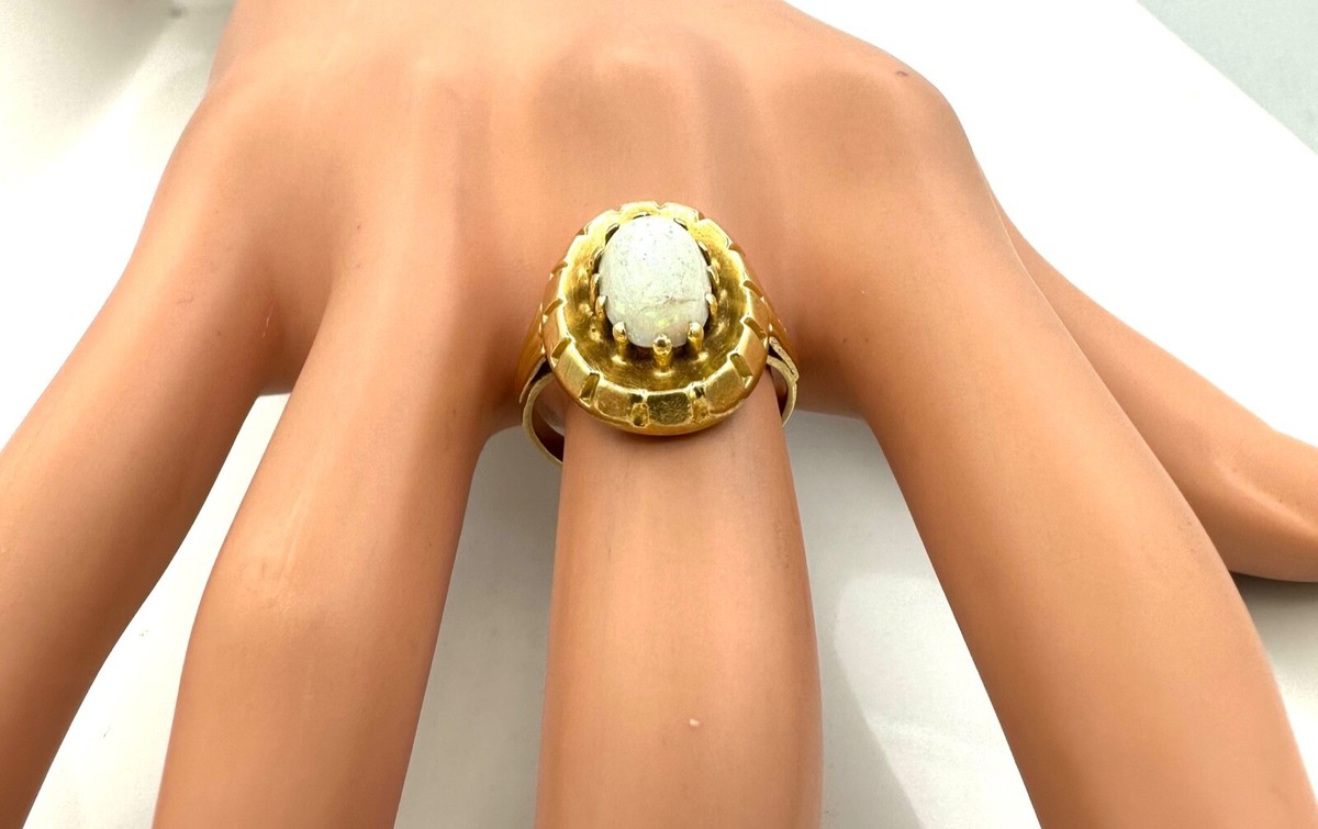 Bague En Or 18 Carats Avec Opale - Poids 4,71 G, Taille 54 - Bijou Occasion De Déclaration