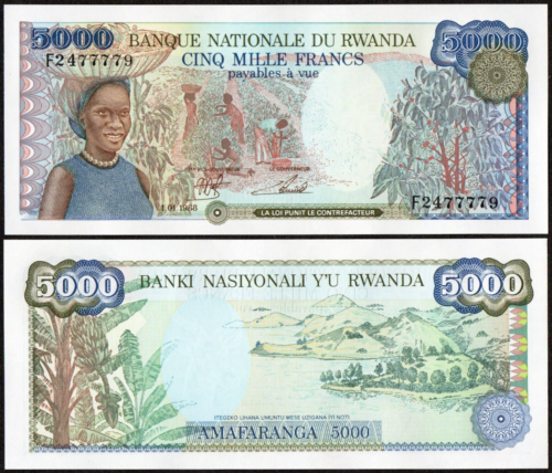 RWANDA 5000 franków 1988 P22a Banknot UNC - Zdjęcie 1 z 1