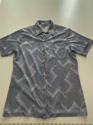 VTG Christopher James Poly SHORT SLEEVE BUTTON UP SHIRT Large Slim L 