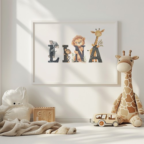 Safari Custom Name Kids Poster Personalized Nursery Decor Jungle Animals Poster - Bild 12 von 21