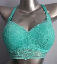 PINK Victoria's Secret Aqua Racerback Tropical Push Up Long Bralette Bra S D-DD