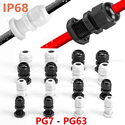 CABLE GLAND IP68 WATERPROOF BLACK NYLON COMPRESSION PG7/9/11/13.5/16/19/21/24-63