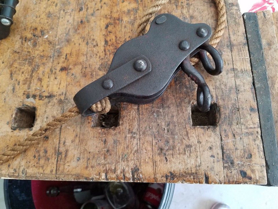 Vintage Pulley System Rope Fence Stretcher 2 Double Pulleys block