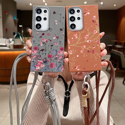 Funda de móvil con cadena para Samsung S25 S24 FE S23 Ultra S22 Plus A16 flores - Imagen 5 de 21