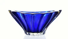 Crystal Bowl 8 " Bohemia Dark Blue Vase Czech Glass Fruit Desert Sweets Gift NEW
